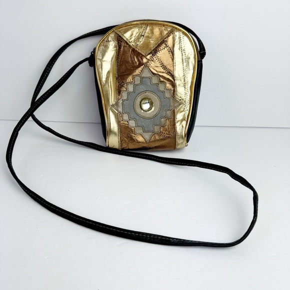 Vintage Jewel Embellished Gold Bronze Metallic Patchwork Mini Crossbody Bag 5x8 - Picture 16 of 16